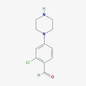 molecular formula C11H13ClN2O B8748406 2-Chloro-4-(1-piperazinyl)benzaldehyde 