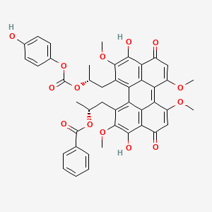 molecular formula C44H38O14 B8748586 Carbonic acid, 2-(12-(2-(benzoyloxy)propyl)-3,10-dihydro-4,9-dihydroxy-2,6,7,11-tetramethoxy-3,10-dioxo-1-perylenyl)-1-methylethyl 4-hydroxyphenyl ester 
