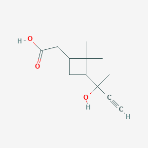 molecular formula C12H18O3 B8748618 [3-(2-Hydroxybut-3-yn-2-yl)-2,2-dimethylcyclobutyl]acetic acid CAS No. 92904-41-1