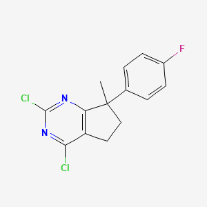 molecular formula C14H11Cl2FN2 B8749205 2,4-Dichloro-7-(4-fluorophenyl)-7-methyl-6,7-dihydro-5H-cyclopenta[D]pyrimidine 