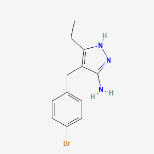 molecular formula C12H14BrN3 B8749335 4-(4-Bromobenzyl)-3-ethyl-1H-pyrazol-5-amine 