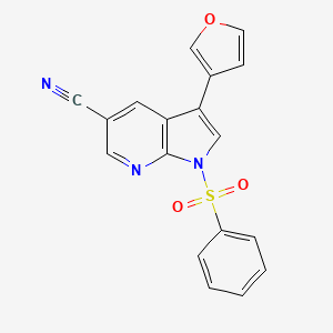 molecular formula C18H11N3O3S B8751963 1H-Pyrrolo[2,3-b]pyridine-5-carbonitrile, 3-(3-furanyl)-1-(phenylsulfonyl)- 