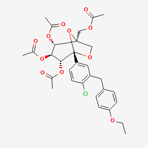 molecular formula C30H33ClO11 B8752019 beta-L-Idopyranose, 5-C-[(acetyloxy)methyl]-1,6-anhydro-1-C-[4-chloro-3-[(4-ethoxyphenyl)methyl]phenyl]-, 2,3,4-triacetate 