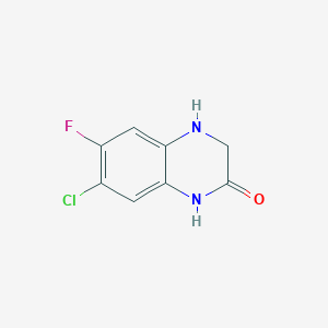 molecular formula C8H6ClFN2O B8752278 7-Chloro-3,4-dihydro-6-fluoro-quinoxaline-2(1H)-one 