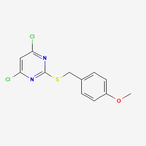 molecular formula C12H10Cl2N2OS B8752650 4,6-Dichloro-2[[(4-methoxyphenyl)methyl]thio]pyrimidine CAS No. 86627-07-8