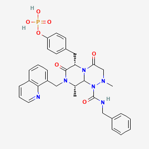 molecular formula C33H35N6O7P B8753321 4-(((6S,9S)-1-(benzylcarbamoyl)-2,9-dimethyl-4,7-dioxo-8-(quinolin-8-ylmethyl)octahydro-1H-pyrazino[2,1-c][1,2,4]triazin-6-yl)methyl)phenyl dihydrogen phosphate 