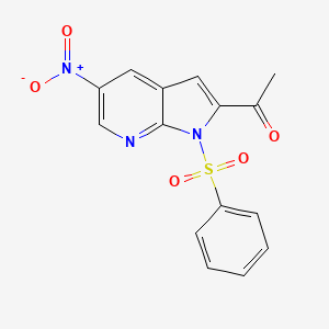 molecular formula C15H11N3O5S B8755607 Ethanone, 1-[5-nitro-1-(phenylsulfonyl)-1H-pyrrolo[2,3-b]pyridin-2-yl]- 