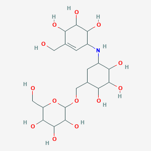 molecular formula C20H35NO13 B8755932 (2,3,4-Trihydroxy-5-{[4,5,6-trihydroxy-3-(hydroxymethyl)cyclohex-2-en-1-yl]amino}cyclohexyl)methyl hexopyranoside CAS No. 148523-91-5