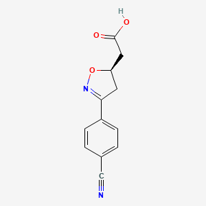 molecular formula C12H10N2O3 B8756935 (R)-2-(3-(4-Cyanophenyl)-4,5-dihydroisoxazol-5-yl)acetic acid 