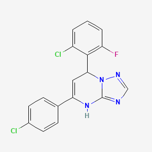 molecular formula C17H11Cl2FN4 B8757185 7-(2-Chloro-6-fluorophenyl)-5-(4-chlorophenyl)-3,7-dihydro[1,2,4]triazolo[1,5-a]pyrimidine 