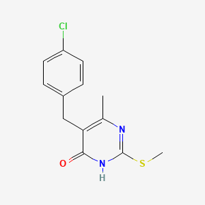 molecular formula C13H13ClN2OS B8759302 5-(4-Chlorobenzyl)-6-methyl-2-methylthio-4-pyrimidone 