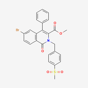 molecular formula C25H20BrNO5S B8760110 3-Isoquinolinecarboxylic acid, 6-bromo-1,2-dihydro-2-[[4-(methylsulfonyl)phenyl]methyl]-1-oxo-4-phenyl-, methyl ester 