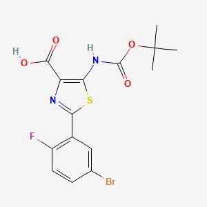 molecular formula C15H14BrFN2O4S B8760286 2-(5-Bromo-2-fluorophenyl)-5-(tert-butoxycarbonylamino)thiazole-4-carboxylic acid 