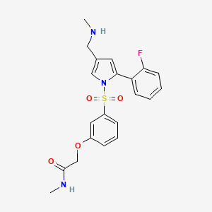 molecular formula C21H22FN3O4S B8761420 2-(3-((2-(2-Fluorophenyl)-4-((methylamino)methyl)-1H-pyrrol-1-yl)sulfonyl)phenoxy)-N-methylacetamide 