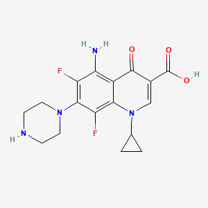 molecular formula C17H18F2N4O3 B8761603 3-Quinolinecarboxylic acid, 1,4-dihydro-5-amino-1-cyclopropyl-6,8-difluoro-4-oxo-7-(1-piperazinyl)- CAS No. 110236-78-7