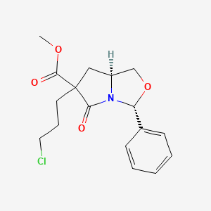 molecular formula C17H20ClNO4 B8762095 1H,3H-Pyrrolo[1,2-c]oxazole-6-carboxylic acid,6-(3-chloropropyl)tetrahydro-5-oxo-3-phenyl-,methyl ester,(3R,7aS)- 