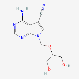 molecular formula C11H13N5O3 B8762523 7H-Pyrrolo(2,3-d)pyrimidine-5-carbonitrile, 4-amino-7-((2-hydroxy-1-(hydroxymethyl)ethoxy)methyl)- CAS No. 118043-69-9