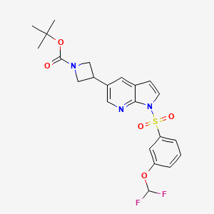 molecular formula C22H23F2N3O5S B8762967 3-[1-(3-Difluoromethoxy-benzenesulfonyl)-1H-pyrrolo[2,3-b]pyridine-5-yl]-azetidine-1-carboxylic acid tert-butyl ester 