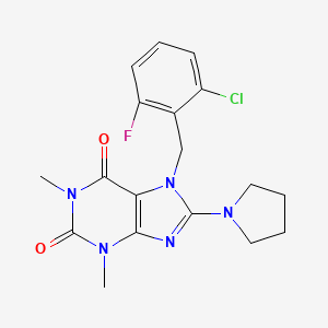 molecular formula C18H19ClFN5O2 B8764119 7-(2-Chloro-6-fluorobenzyl)-1,3-dimethyl-8-pyrrolidin-1-yl-3,7-dihydro-1H-purine-2,6-dione 