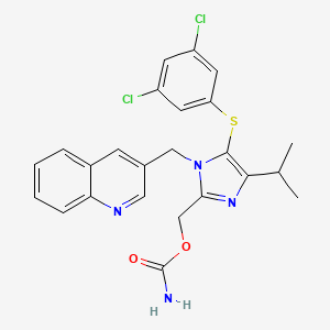 molecular formula C24H22Cl2N4O2S B8764203 1H-Imidazole-2-methanol, 5-((3,5-dichlorophenyl)thio)-4-(1-methylethyl)-1-(3-quinolinylmethyl)-, carbamate (ester) CAS No. 178980-21-7