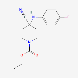 molecular formula C15H18FN3O2 B8765339 Ethyl 4-cyano-4-((4-fluorophenyl)amino)piperidine-1-carboxylate CAS No. 80912-40-9