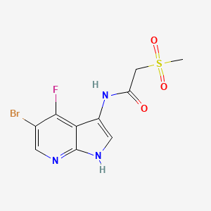 molecular formula C10H9BrFN3O3S B8765613 Acetamide, N-(5-bromo-4-fluoro-1H-pyrrolo[2,3-b]pyridin-3-yl)-2-(methylsulfonyl)- 
