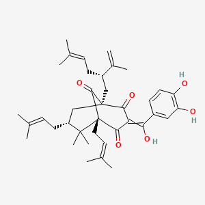 molecular formula C38H50O6 B8765872 (1S,3Z,5R,7R)-3-[(3,4-dihydroxyphenyl)-hydroxymethylidene]-6,6-dimethyl-5,7-bis(3-methylbut-2-enyl)-1-[(2S)-5-methyl-2-prop-1-en-2-ylhex-4-enyl]bicyclo[3.3.1]nonane-2,4,9-trione 