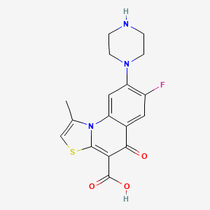 molecular formula C17H16FN3O3S B8765889 7-Fluoro-1-methyl-5-oxo-8-(1-piperazinyl)-5H-thiazolo(3,2-a)quinoline-4-carboxylic acid CAS No. 84339-08-2