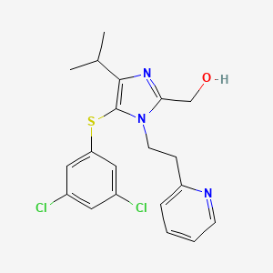 molecular formula C20H21Cl2N3OS B8766785 1H-Imidazole-2-methanol, 5-((3,5-dichlorophenyl)thio)-4-(1-methylethyl)-1-(2-(2-pyridinyl)ethyl)- CAS No. 178980-75-1