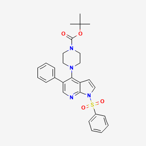 molecular formula C28H30N4O4S B8767207 tert-Butyl 4-(5-phenyl-1-(phenylsulfonyl)-1H-pyrrolo[2,3-b]pyridin-4-yl)piperazine-1-carboxylate 