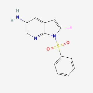 molecular formula C13H10IN3O2S B8767314 2-iodo-1-(phenylsulfonyl)-1H-pyrrolo[2,3-b]pyridin-5-amine 