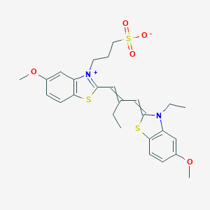 molecular formula C26H31N2O5S3+ B087679 Benzothiazolium, 2-[2-[(3-ethyl-5-methoxy-2(3H)-benzothiazolylidene)methyl]-1-butenyl]-5-methoxy-3-(3-sulfopropyl)-, inner salt CAS No. 14637-08-2