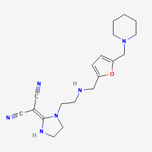 molecular formula C19H26N6O B8768588 Propanedinitrile, 2-[1-[2-[[[5-(1-piperidinylmethyl)-2-furanyl]methyl]amino]ethyl]-2-imidazolidinylidene]- 