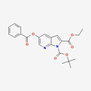 molecular formula C22H22N2O6 B8768850 1H-Pyrrolo[2,3-b]pyridine-1,2-dicarboxylic acid, 5-(benzoyloxy)-, 1-(1,1-dimethylethyl) 2-ethyl ester 