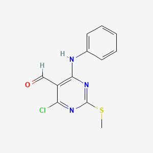 molecular formula C12H10ClN3OS B8770218 4-Anilino-6-chloro-2-(methylsulfanyl)pyrimidine-5-carbaldehyde CAS No. 444605-10-1