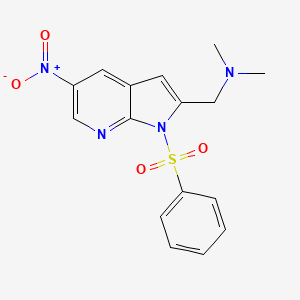molecular formula C16H16N4O4S B8770236 1H-Pyrrolo[2,3-b]pyridine-2-methanamine, N,N-dimethyl-5-nitro-1-(phenylsulfonyl)- 