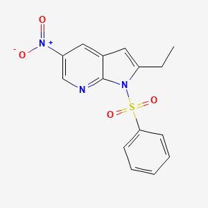 molecular formula C15H13N3O4S B8770639 1h-Pyrrolo[2,3-b]pyridine, 2-ethyl-5-nitro-1-(phenylsulfonyl)- 