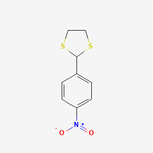 molecular formula C9H9NO2S2 B8771343 1,3-DITHIOLANE, 2-(p-NITROPHENYL)- CAS No. 41159-02-8