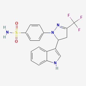 molecular formula C18H15F3N4O2S B8771552 4-[3-(1H-indol-3-yl)-5-(trifluoromethyl)-3,4-dihydropyrazol-2-yl]benzenesulfonamide CAS No. 313236-73-6