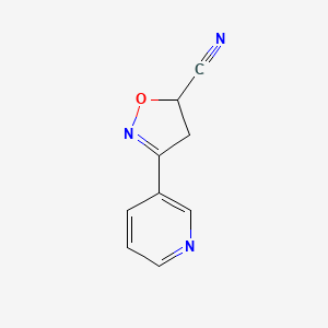 molecular formula C9H7N3O B8772891 3-(Pyridin-3-yl)-4,5-dihydroisoxazole-5-carbonitrile 