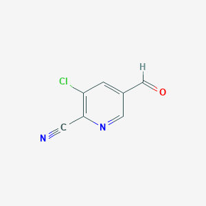 molecular formula C7H3ClN2O B8773219 3-Chloro-5-formylpicolinonitrile 