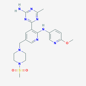 molecular formula C21H27N9O3S B8773766 4-(2-[(6-Methoxypyridin-3-Yl)amino]-5-{[4-(Methylsulfonyl)piperazin-1-Yl]methyl}pyridin-3-Yl)-6-Methyl-1,3,5-Triazin-2-Amine 