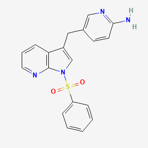 molecular formula C19H16N4O2S B8774047 2-Pyridinamine, 5-[[1-(phenylsulfonyl)-1H-pyrrolo[2,3-b]pyridin-3-yl]methyl]- 