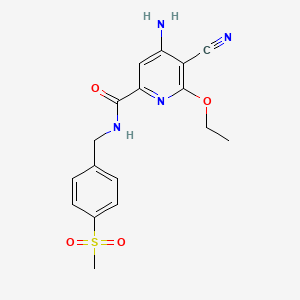 molecular formula C17H18N4O4S B8774224 2-Pyridinecarboxamide, 4-amino-5-cyano-6-ethoxy-N-[[4-(methylsulfonyl)phenyl]methyl]- 