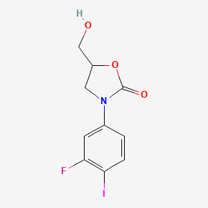 molecular formula C10H9FINO3 B8774232 3-(3-Fluoro-4-iodo-phenyl)-5-hydroxymethyl-oxazolidin-2-one 