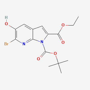 molecular formula C15H17BrN2O5 B8774420 1H-Pyrrolo[2,3-b]pyridine-1,2-dicarboxylic acid, 6-bromo-5-hydroxy-, 1-(1,1-dimethylethyl) 2-ethyl ester 
