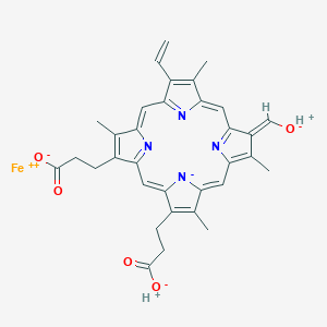 molecular formula C33H30FeN4O5 B087747 2-Formyl-4-vinyldeuteroheme IX CAS No. 14023-16-6