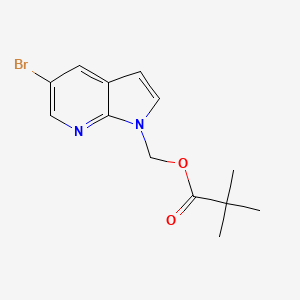 molecular formula C13H15BrN2O2 B8776218 Propanoic acid, 2,2-dimethyl-, (5-bromo-1H-pyrrolo[2,3-b]pyridin-1-yl)methyl ester 