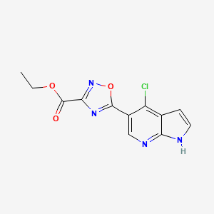 molecular formula C12H9ClN4O3 B8776463 1,2,4-Oxadiazole-3-carboxylic acid, 5-(4-chloro-1H-pyrrolo[2,3-b]pyridin-5-yl)-, ethyl ester 