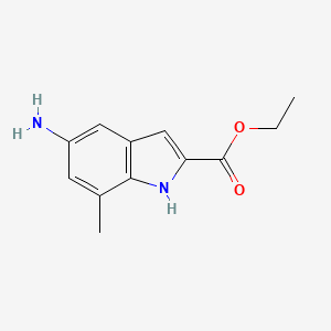 molecular formula C12H14N2O2 B8776695 ethyl 5-amino-7-methyl-1H-indole-2-carboxylate 
